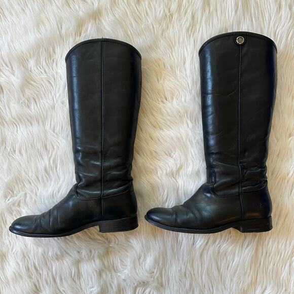 FRYE Melissa Button 2 Riding Boots Tall Leather Block Heel Flat, Black - Picture 5 of 12